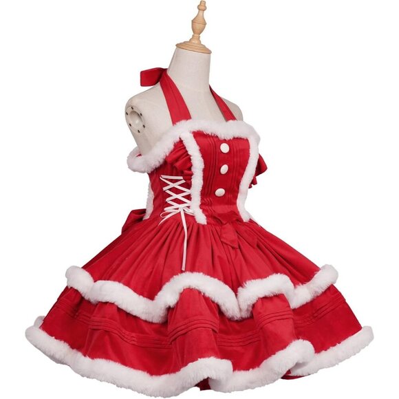 Women's Dress Red Santa Christmas Outfits Imported Cute Lolita Dress - Picture 2 of 4